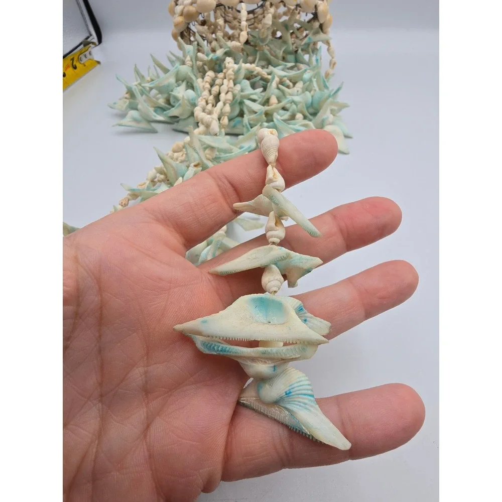 Seashell Wind Chime Hanging Mobile OS White Blue Good Coastal Boho